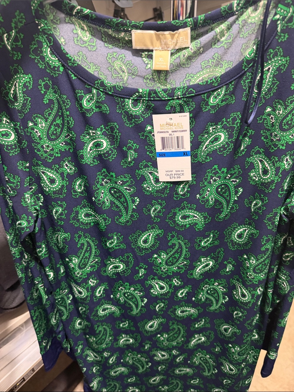 Michael Kors Navy & Green Paisley Long Sleeve Tee